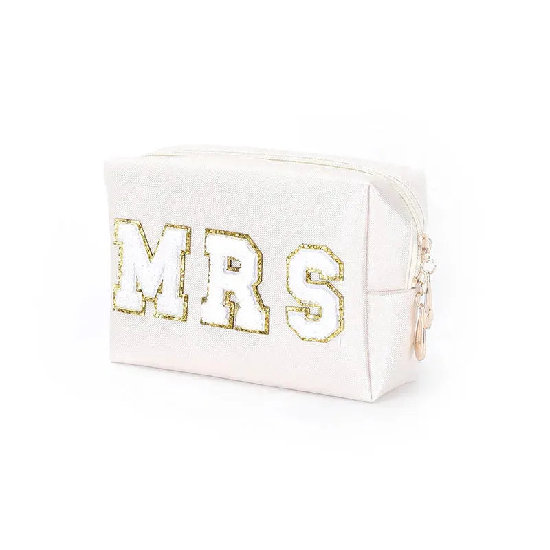 Colorful Chenille Five Letters Pu Waterproof Large Cosmetic Bag - Bellarte Enchanté Colorful Chenille Five Letters Pu Waterproof Large Cosmetic Bag